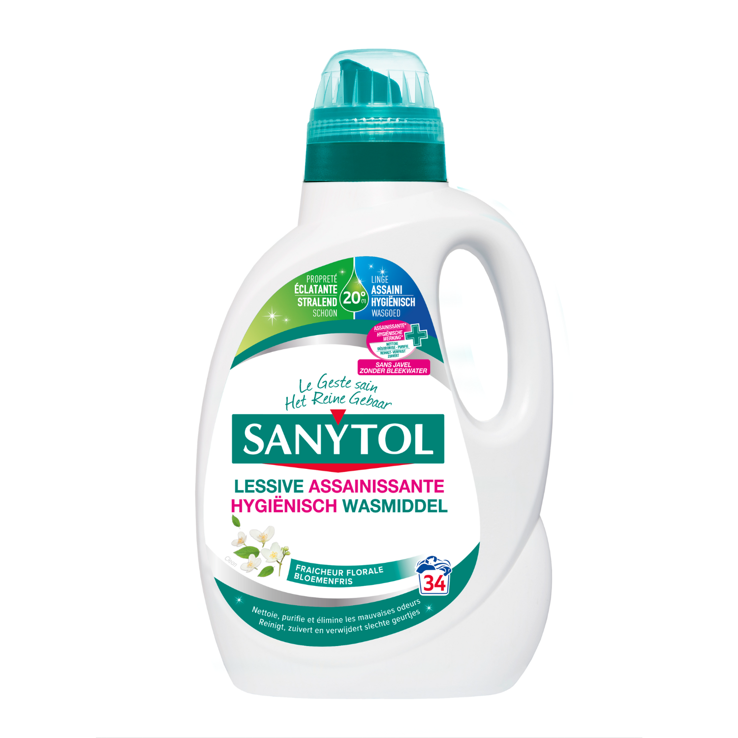 Sanytol - Lessive Désinfectante - Fleurs Blanches - 2,8 L - Tout Type de  Linge, Préserve Fibres et Couleurs à Toutes Températures - Bactéricide
