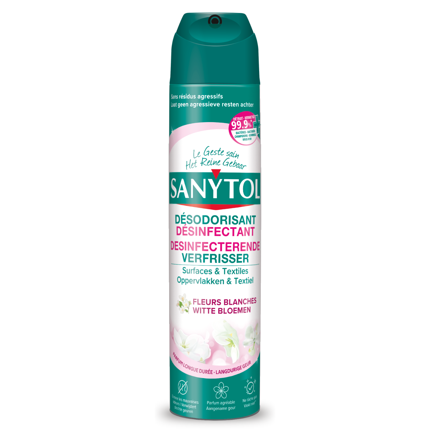 12x Purificateur d'air, désinfectant surfaces & textiles anti-allergènes -  fleurs de coton Sanytol - Aérosol 300 ml